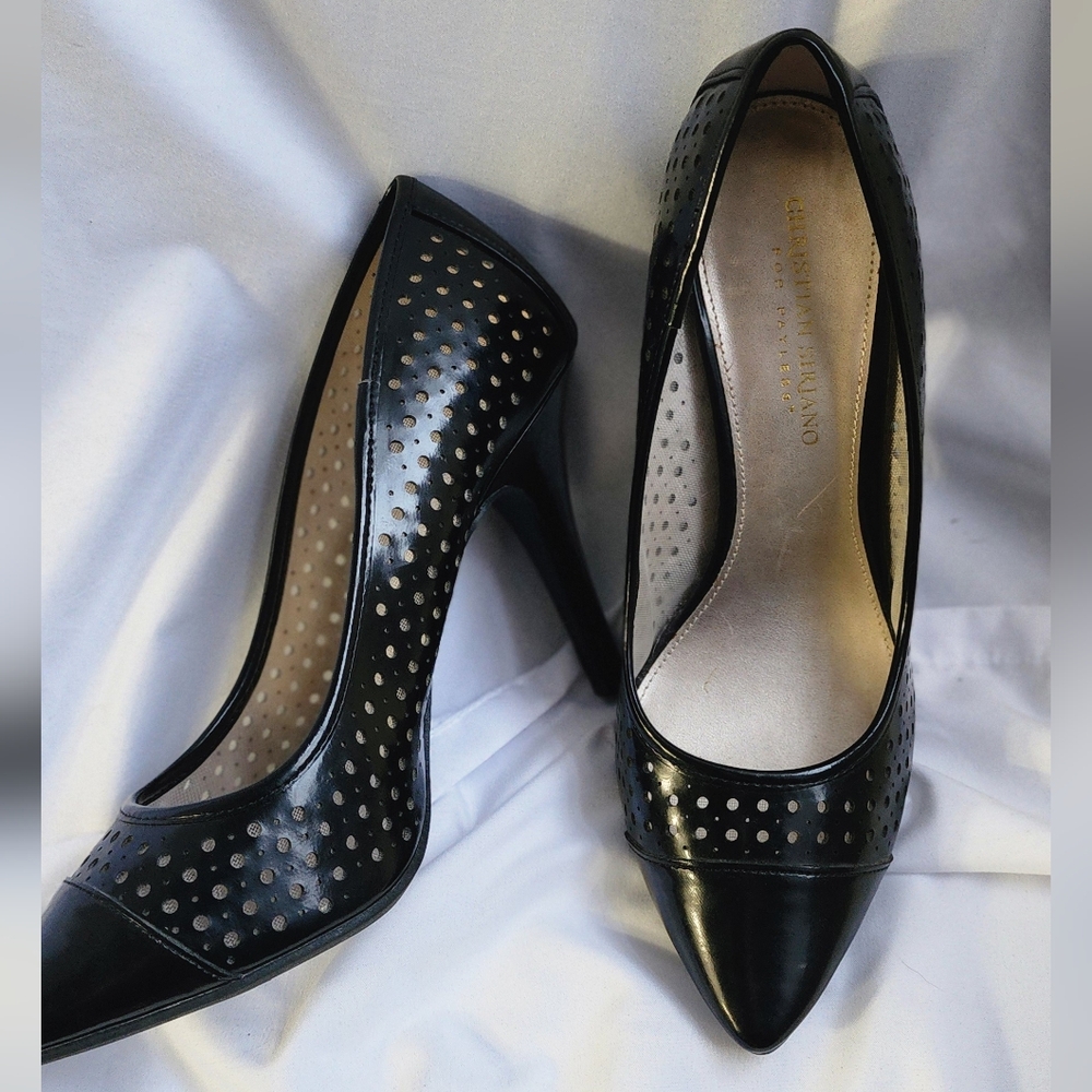 Black Perforated Pointed-Toe Heels - Women